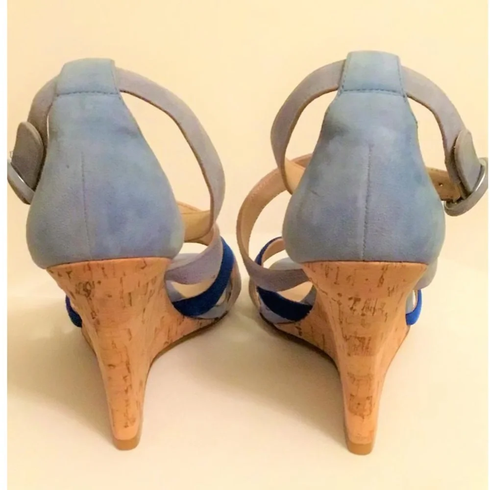 L.K. Bennett Light Blue and Blue Katie Suede Cork Wedges 39 9 - Picture 4 of 6
